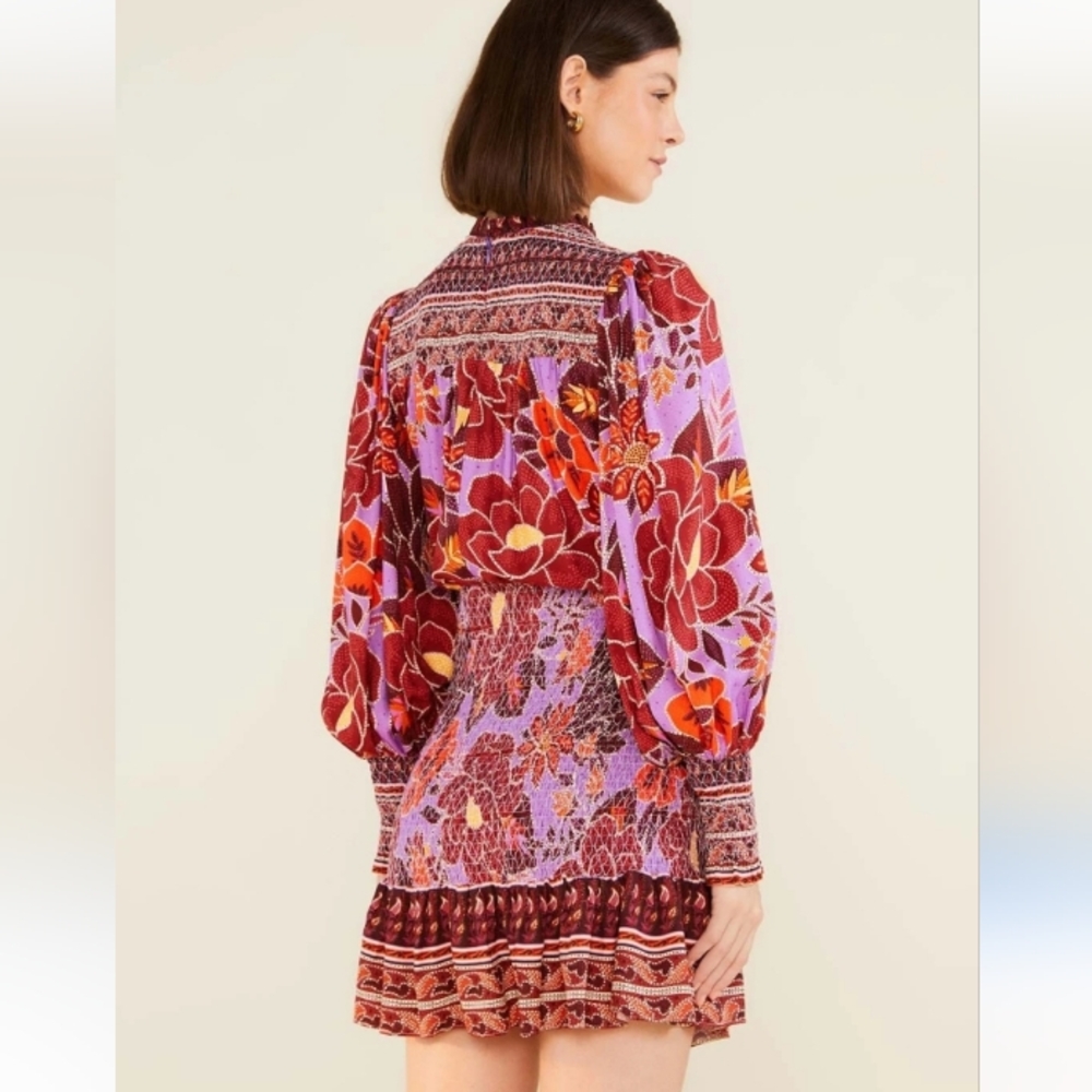 Farm Rio Sweet Floral Long Sleeve Mini Dress L - Picture 4 of 16